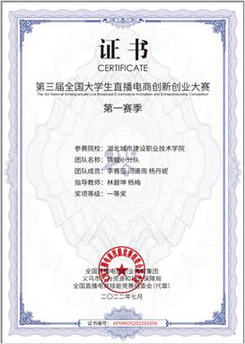 学生比赛获奖证书